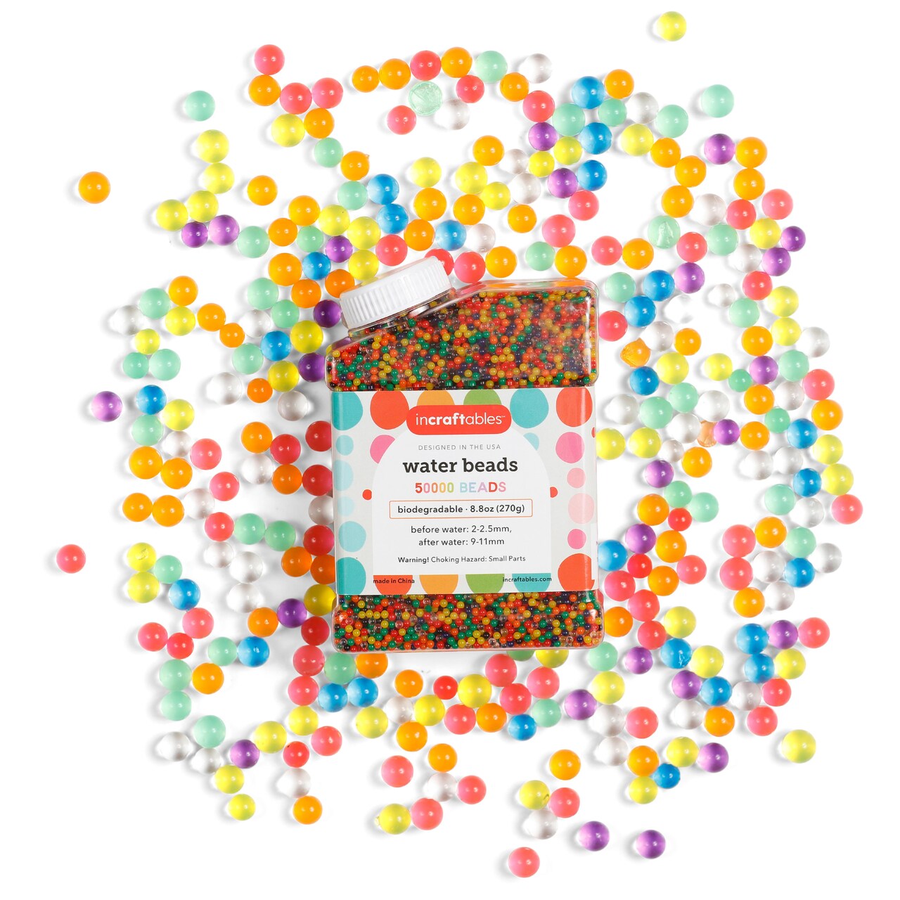 Incraftables Water Beads for Kids Non Toxic 50,000 pcs. Bulk Multicolor Kids Waterbeads Rainbow Mix Refill. Biodegradable Water Absorbent Gel Marble Size Large Bead for Decor, Vases, Plants & Sensory